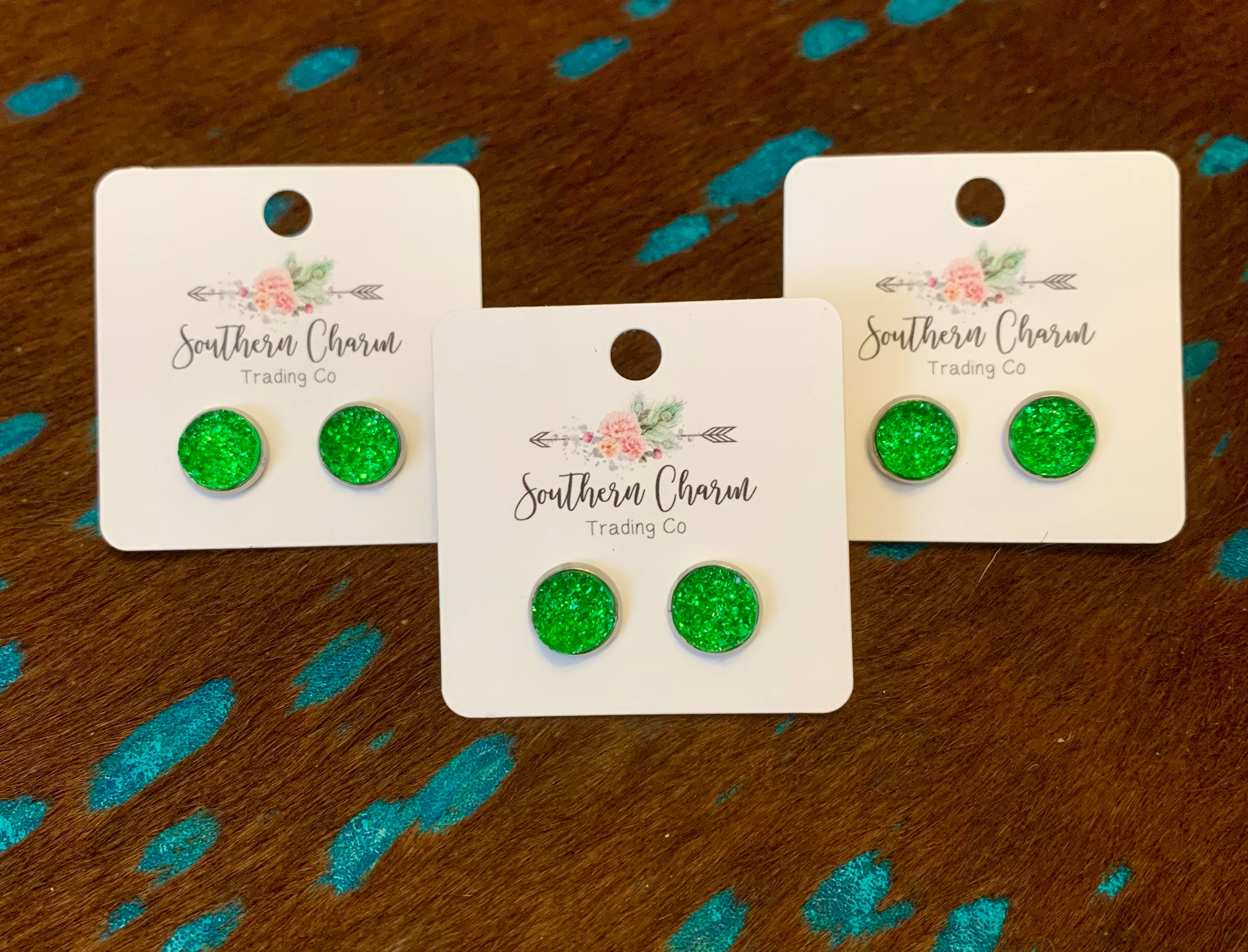 Green Druzy Round Studs 10mm