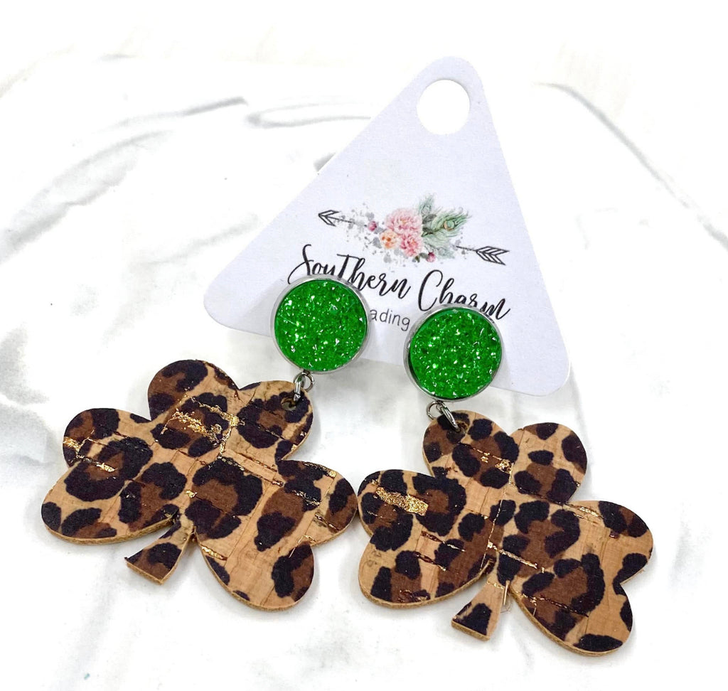 2” Green and Metallic Gold Leopard Dangles